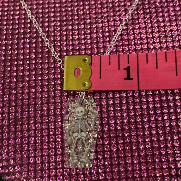 Skeleton Necklace Sterling Silver Glitter Coffin Creepy Emo goth egirl Y2K gift - Picture 4 of 13